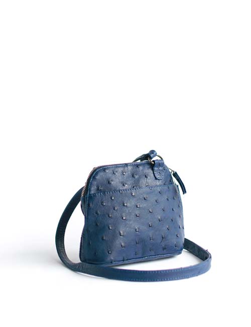 Kim, Small ostrich leather handbag - navy